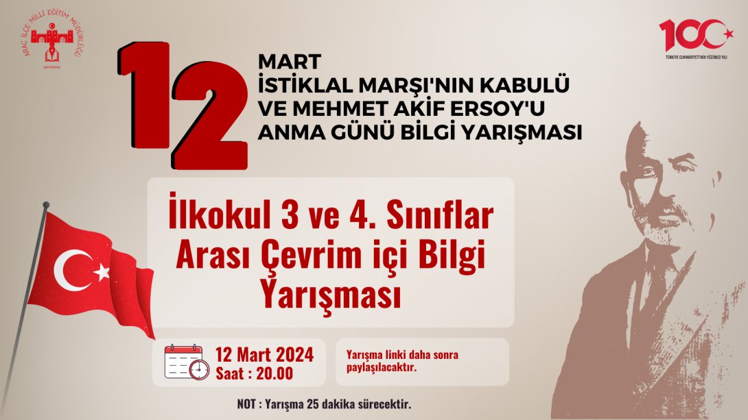 12 Mart İstiklal Marşı'nın Kabulü ve Mehmet Akif Ersoy'u Anma Günü Bilgi Yarışması